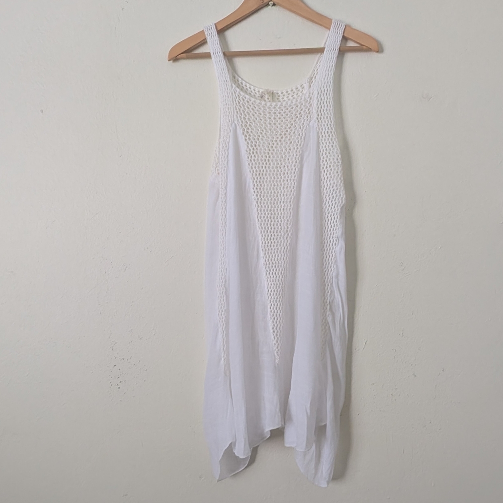 Elan Crochet Gauze Beach Coverup Dress, Size Small, White